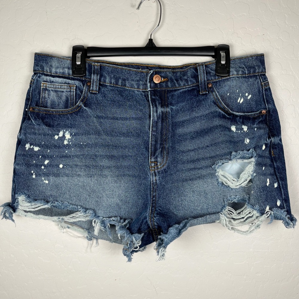 No Boundaries Distressed Dark Blue Denim Jean Shorts